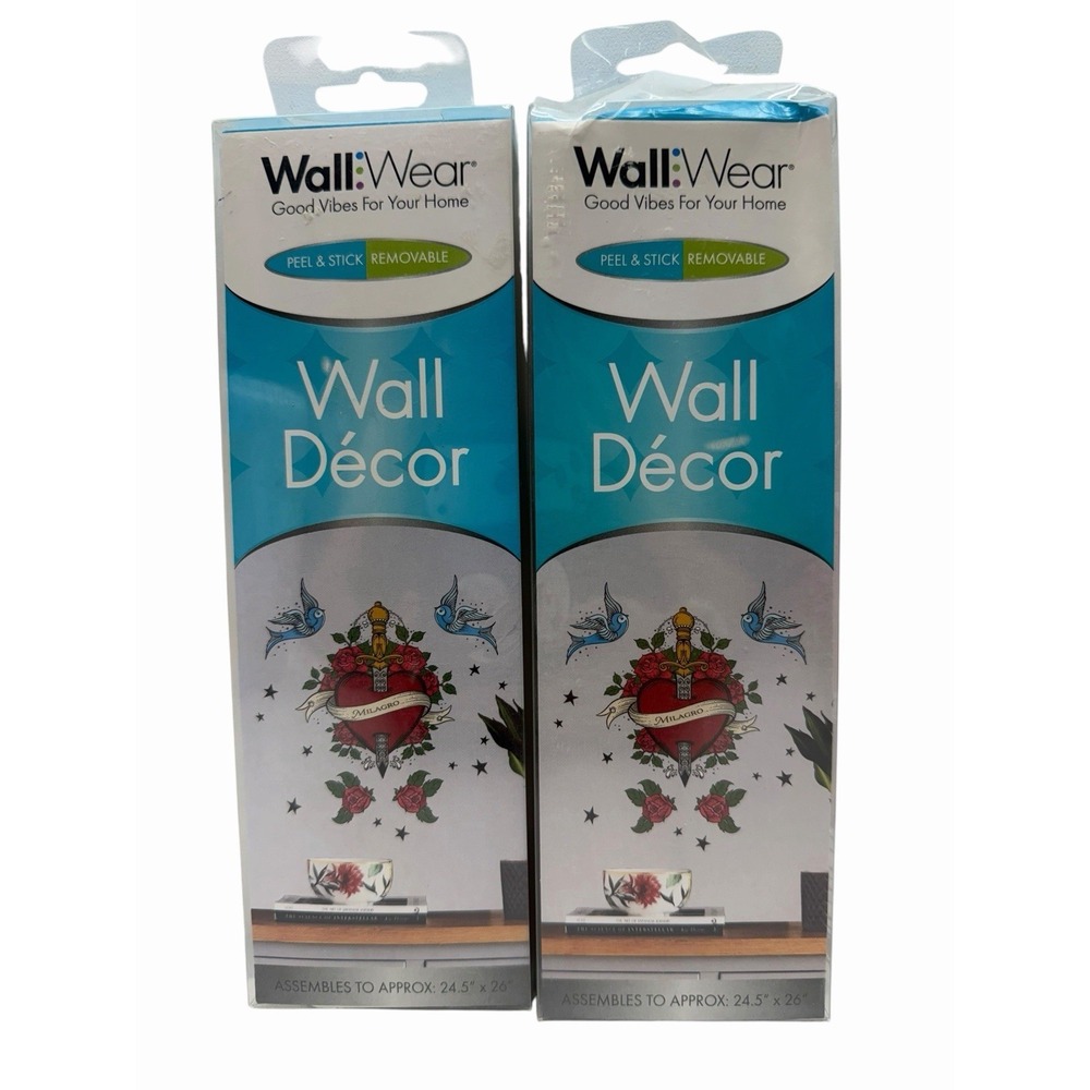 Wall Wear Milagro Heart Peel & Stick Removable Wall Décor‎ Decals Lot of 2 NIP